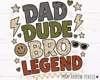 Tata Dude Bro Legend Retro Distressed PNG, projekt koszulki na Dzień Ojca, grafika z życia taty