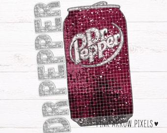 Pepper Soda Faux Haft PNG – Brokatowy wzór na puszce napoju gazowanego