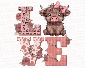 Höglandskon-kärlek PNG: Sublimeringsdesign för västerländsk alla hjärtans dag (digital nedladdning)