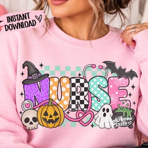 Immagine PNG di un'infermiera di Halloween, design spettrale per la maglietta dell'infermiera scolastica, download digitale medico