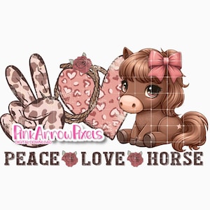 Peace Love Horse Valentines PNG Adorable Horse Valentine Sublimation PNG Coquette Retro Western Valentines Digital Download Coquette Horse