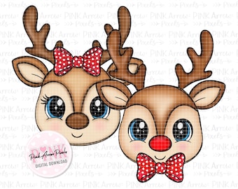 Christmas Reindeer PNG Set • Boy & Girl Cute Reindeer Faces • Kids Holiday Shirt Design • Digital Download