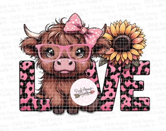 Schattig Highland Cow-zonnebloemsublimatieontwerp (digitale download)