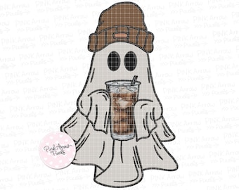 Halloween Ghost Clipart – Spooky Soda PNG, Faux Embroidery (Digital Download)