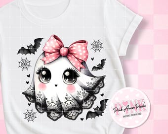 Halloween Lace PNG I Lace Ghost With Pink Bow I PNG Sublimation Digital Download I Instant Download  I Spooky Cute Design