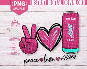 Peace Love Energy PNG – Pink Slush Inspired Glitter Design, Cute Girly Sublimation, Trendy Drink Lover Graphic