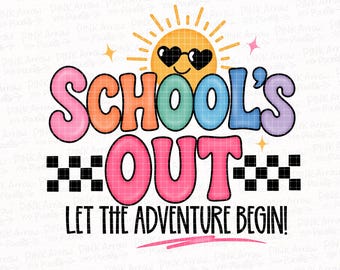 School’s Out PNG – Design för sista skolans dag, sommarlovströja, sublimering för lärare och elever, paket med slitet och solidt PNG-motiv