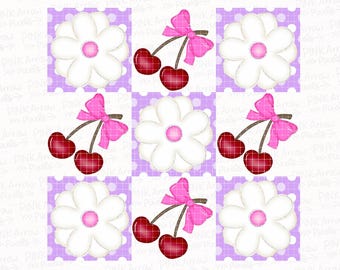 Körsbär & Daisy Seamless Mönster PNG – Rosa Rosett Coquette Digital Nedladdning