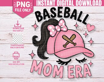 Baseball Mom Era PNG – Pink Bow Baseball Mom Design, Softball Mom Shirt PNG, Game Day Mom PNG