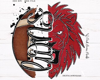 Lions Mascot PNG | School Spirit Football Design | Game Day Sublimation | Varsity Sports Shirt | Hand Drawn Digital Download