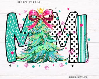 ミミのクリスマスツリーPNG、レトロなナナホリデーデザイン（デジタルダウンロード）