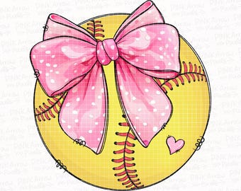 Coquette Softball PNG: Pink Bow, Game Day Design (Digital Download)