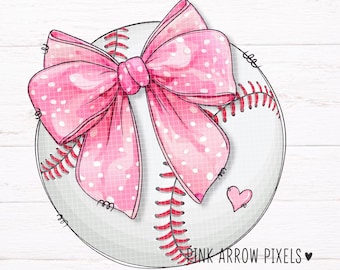 Coquette Baseball PNG: Różowa kokarda, projekt na dzień meczu (pobranie cyfrowe)