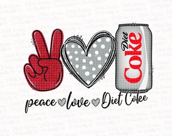 Peace Love Diet Soda PNG: Retro rysunek puszki coli (pobranie cyfrowe)
