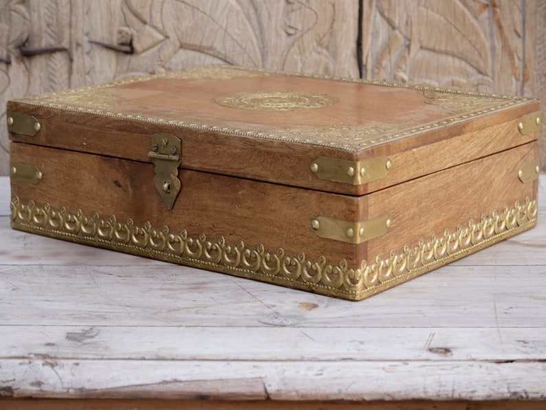 Traditional Solid Wood Box with Brass Fittings: A Timeless Gift of Elegance image 2
