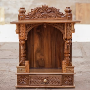 Vintage Style Natural Teak Finish Premium Hand Carved Unique Wall Hanging Wooden Alter for Home
