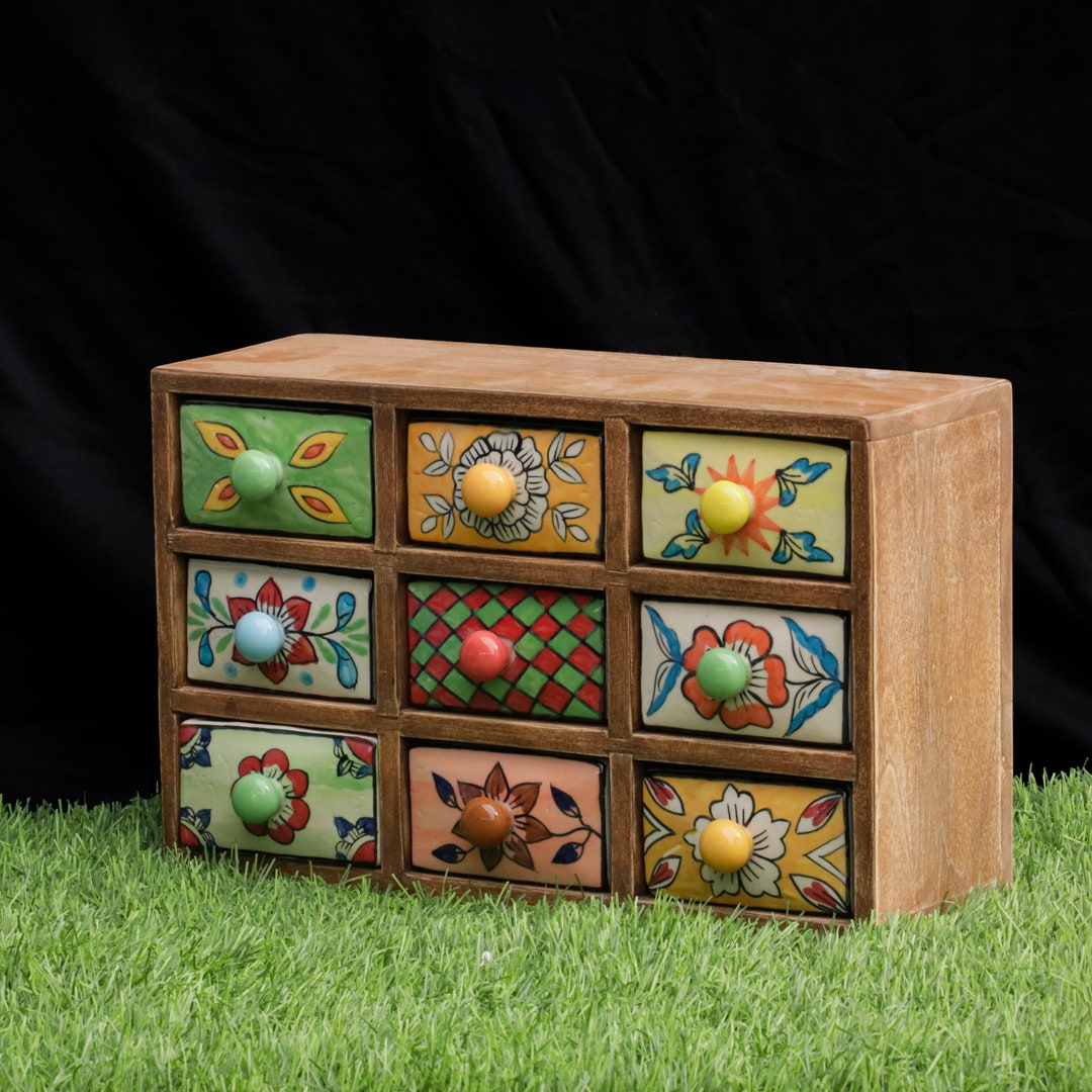 Rustic Finish Ceramic Drawers - Multipurpose Spice Box, Trinket Holder ...