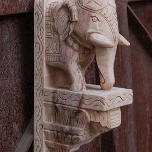 Set of 2 Royal Elephant Wooden Corbels – Unique Handmade Antique Wall Brackets for Vintage Decor, Door Entrance, and Temple Design