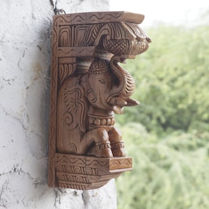 Set of 2 Corbel Traditional Vintage Carved Elephant Wall Décor Antique for Home