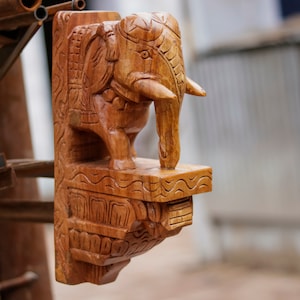 Set of 2 Corbel Unique Wooden Handmade Royal Elephant Antique for Wall Decor