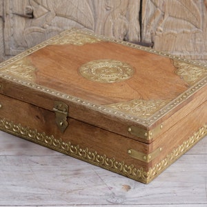 Traditional Solid Wood Box with Brass Fittings: A Timeless Gift of Elegance image 1