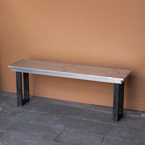 Antique Industrial Metal Top Console Table – Reclaimed Wood Accent for Entryway or Living Room