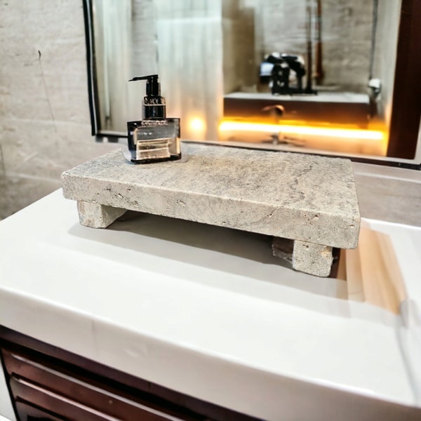 Travertine bathroom vanity tray stand