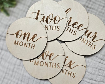 Laser Engraved Wooden Baby Monthly Milestone Discs: Photo Props