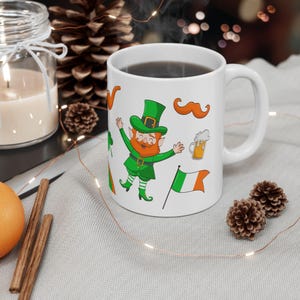 St. Patrick&#39;s Day Ceramic Mug, Clover Design Coffee Cup, Irish Gift for Him/Her, Shamrock Tea Mug, Luck of the Irish Kitchen Decor