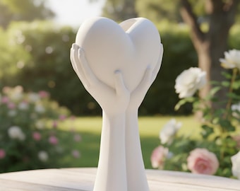 3D-geprinte vaas Heart in Hands - romantische sculptuur, Valentijnsdagcadeau