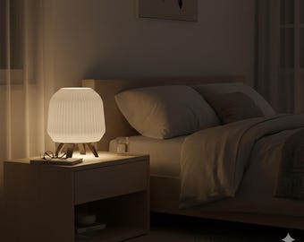 3D-geprinte geribbelde tafellamp: modern nachtlampje met scandinavische basis