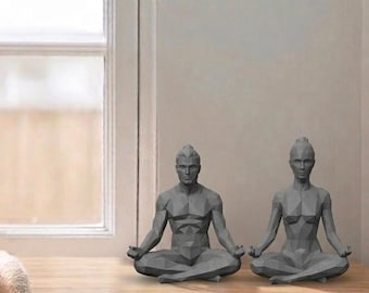 Geometrische sculptuur yogapaar, minimalistisch yogadecor, meditatiecadeau, moderne zen-huiskunst