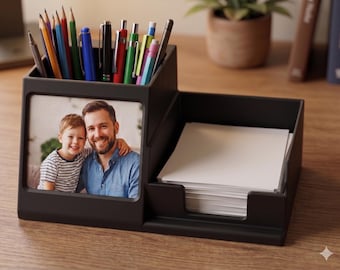 Gepersonaliseerde opberger voor fotobureau, Vaderdagcadeau, pennenhouder en notitiehouder