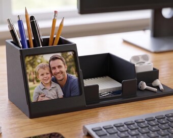 Gepersonaliseerde bureauopberger met fotolijst, Vaderdagcadeau, opberger op kantoor