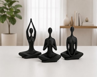 Set van 3 beeldjes yogameisje, minimalistisch meditatiedecor, zen-huiscadeau