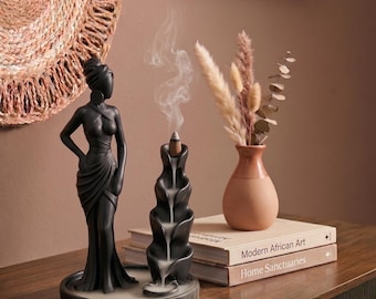 Afrikaanse vrouw terugstromende wierookbrander, bohodecor, meditatiecadeau, 3D-geprinte houder