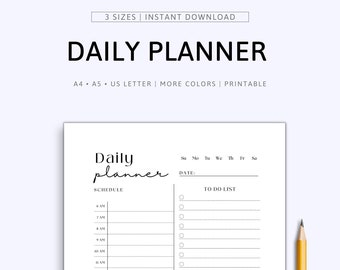 Printable Daily Planner | Daily Agenda | Hourly Planner | Day To Day Planner | TO DO List | Meal Planner | Daily Overview | A4 | A5 | Letter