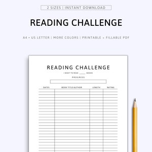 Reading Challenge | Reading Journal | Book Reading Tracker | Book Challenge | Book Overview | Book Reading Log | Book Log | A4 | US Letter
