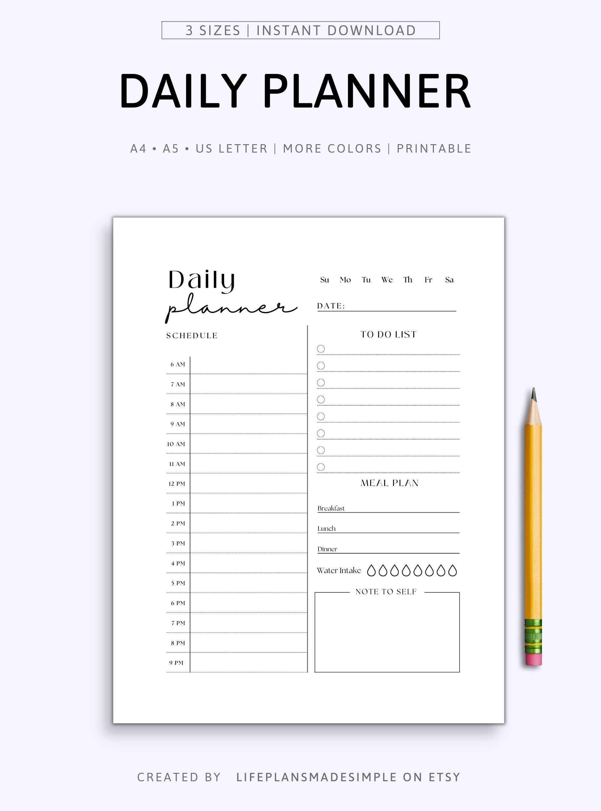 Printable Daily Planner Daily Agenda Hourly Planner Day to Day Planner ...