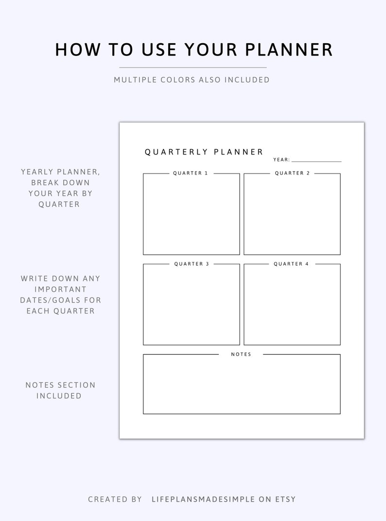 Quarterly Planner Fillable Planner Productivity Small Etsy