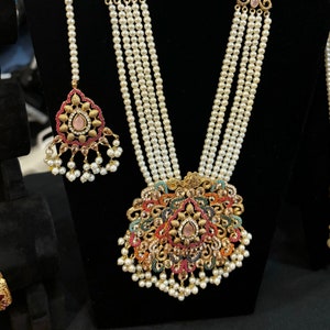 Navratan Mala with Earrings and Tikka/ Pakistani Indian Wedding Shaadi Jewelry/ Polki Sabyasachi Tyaani Bollywood Inspirational