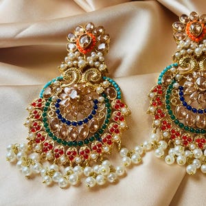 Lavish Nauratan Jhumka Earrings-Multicolor Oversized Jhumkas- Pakistani Indian Bollywood Jhumka-Indian Earrings-Pakistani Earrings