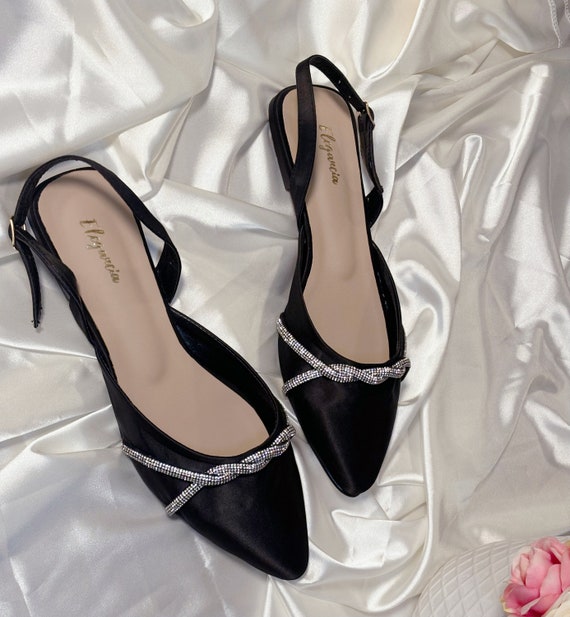 Chaussures plates D'Orsay noires, escarpins noirs à bout pointu