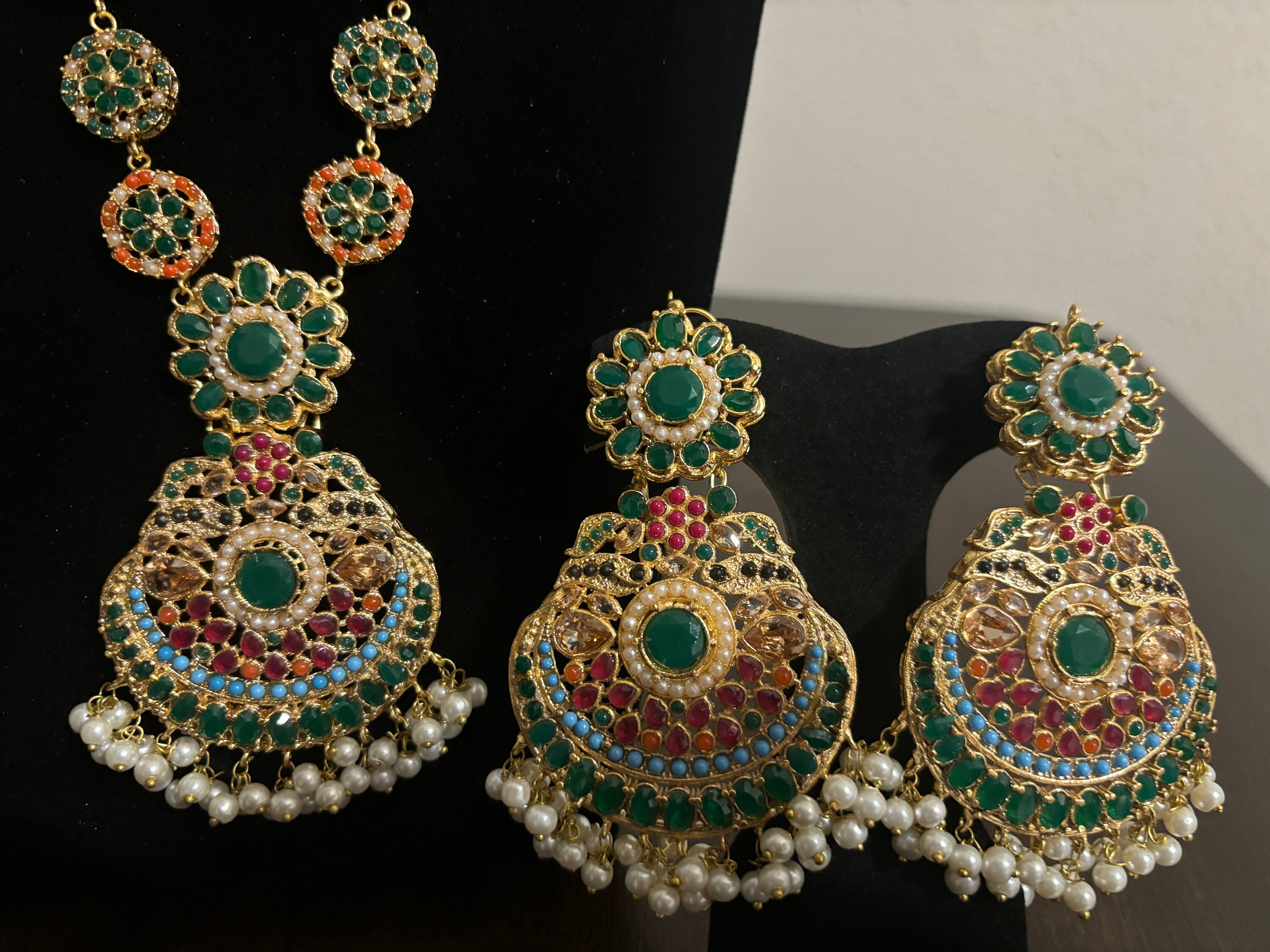 Pakistani Designer Nauratan Multi Stone Mala Earrings-pakistani Jewelry ...
