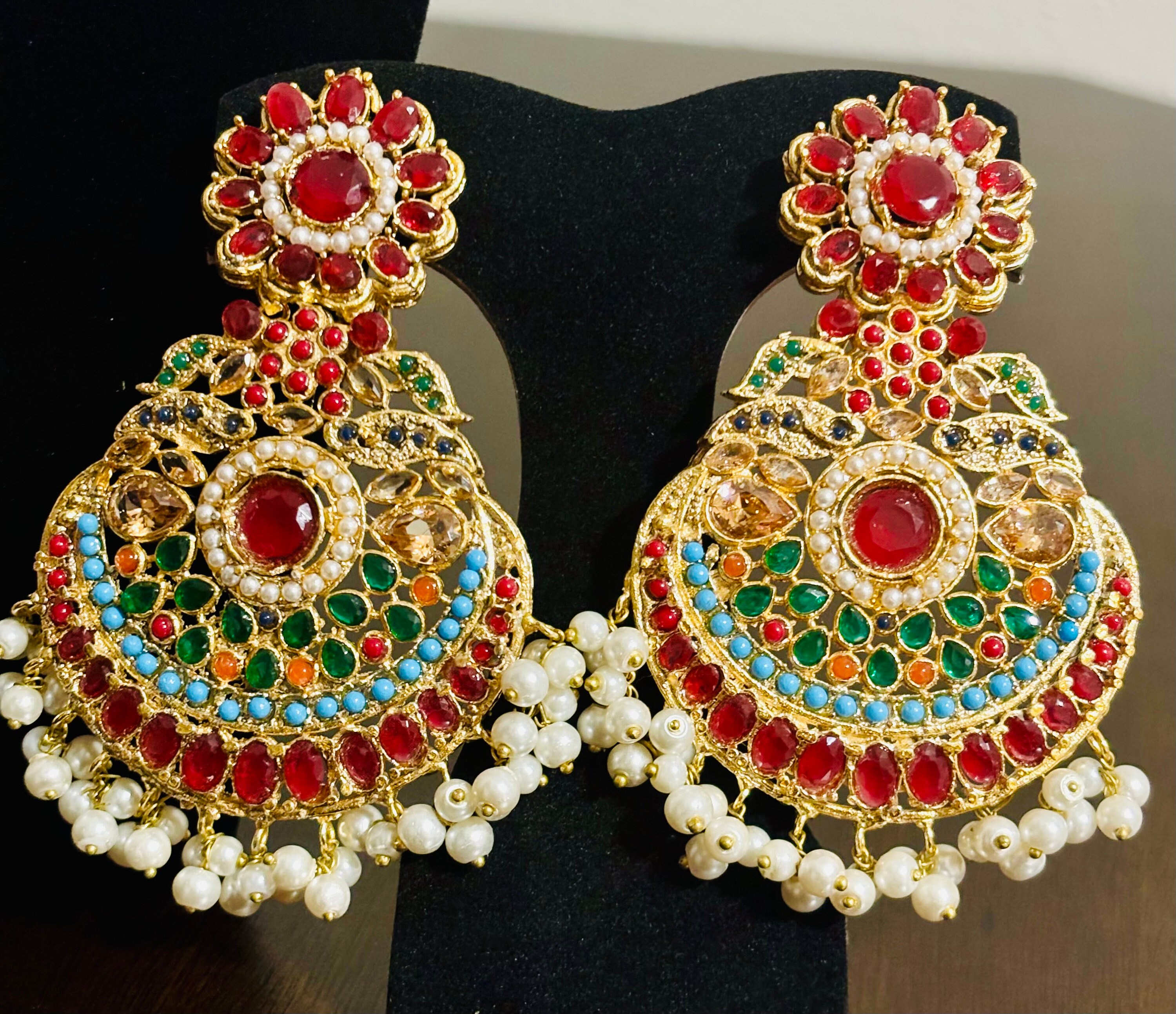 Pakistani Designer Nauratan Multi Stone Mala Earrings-pakistani Jewelry ...
