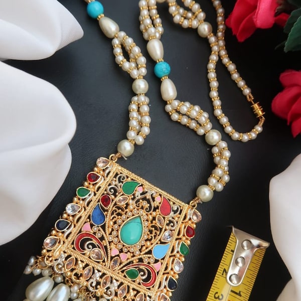 Kundan beaded Mala Necklace/ Kundan Jewelry/ Pakistani Indian Shaadi Wedding Bridal Jewelry/ Muslim Fashion/ Bollywood/ South Asian Tyaani