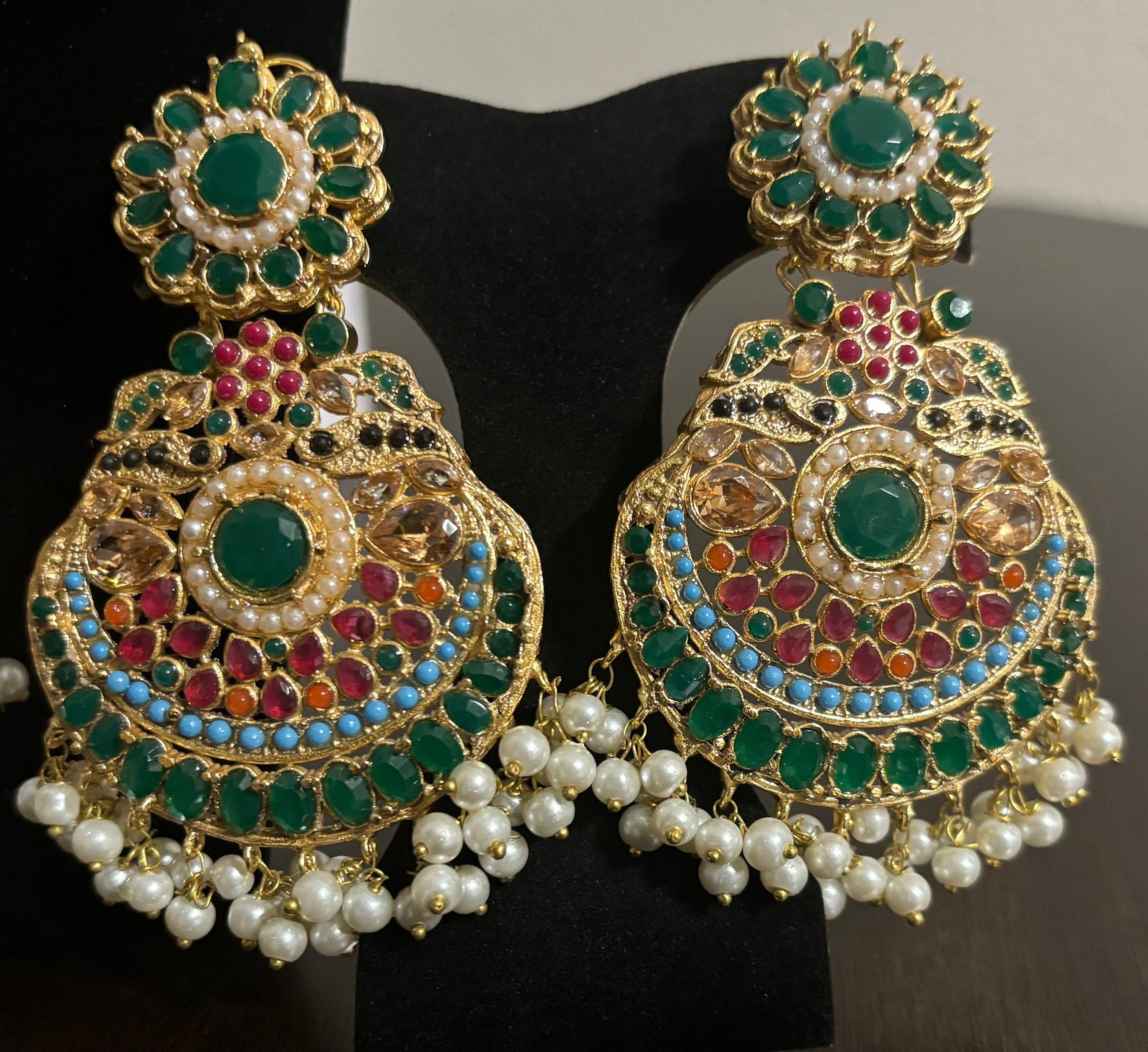 Pakistani Designer Nauratan Multi Stone Mala Earrings-pakistani Jewelry ...