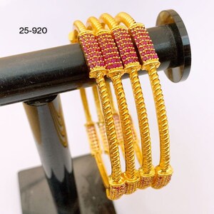 A Set of Four Gold Finish Jadau Bangles, Indian Pakistani Ruby Bangles, Pakistani Indian Wedding Bridal Jewelry ,Desi Jewelry Bollywood