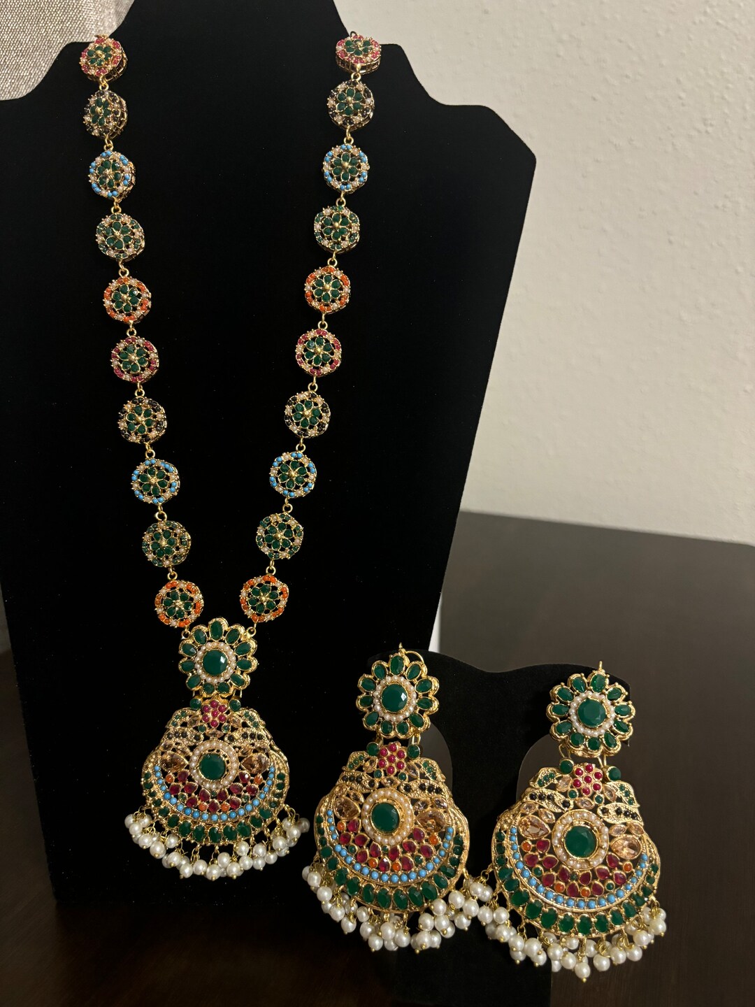 Pakistani Designer Nauratan Multi Stone Mala Earrings-pakistani Jewelry ...