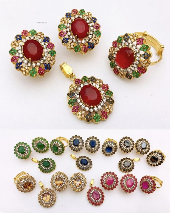 Earrings Pendant Ring Combo Set Indian Pakistani Shaadi Wedding